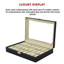 Watch Box - 24 Slot Luxury Display Case With Framed Glass Lid-11