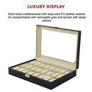 Watch Box - 24 Slot Luxury Display Case With Framed Glass Lid-11