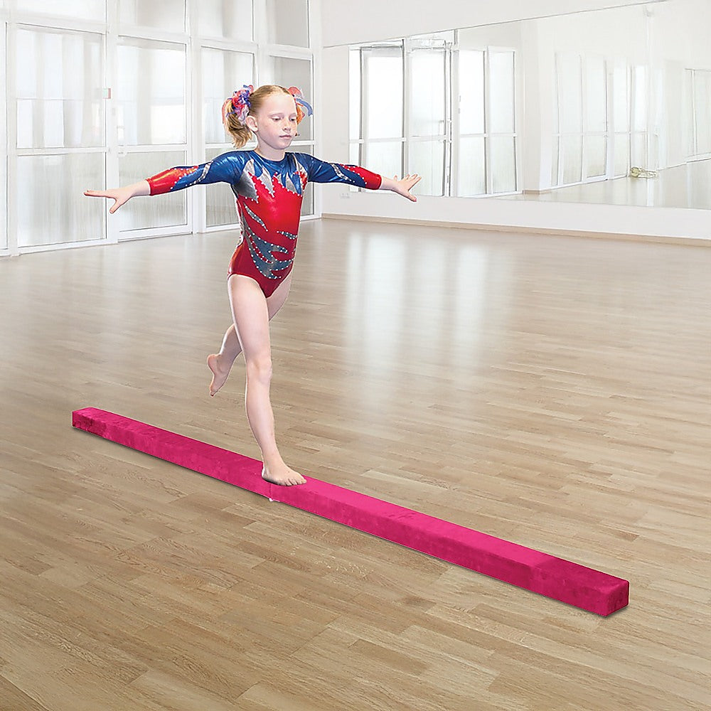 2.2m Gymnastics Folding Balance Beam Pink Synthetic Suede - 0