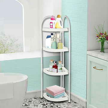 4 Tier Shower Corner Shelf White Freestanding Bathroom Storage Rack Bath Caddy Organiser - 0