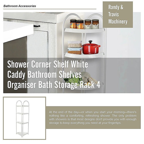 4 Tier Shower Corner Shelf White Freestanding Bathroom Storage Rack Bath Caddy Organiser