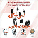 12-Pack Wall Mount Garage Hooks Tool Storage Workshop Organiser Heavy Duty Steel-2