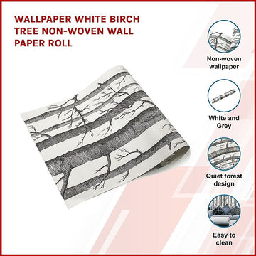 Wallpaper White Birch Tree Non-woven Wall Paper Roll - 0
