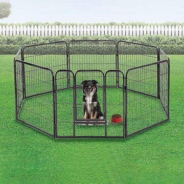 8 Panel Heavy Duty Pet Dog Playpen Puppy Exercise Fence Enclosure Cage - 0