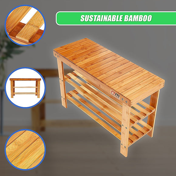 3 Tier Shoe Rack Bamboo Wooden Storage Shelf Stand Bench Cabinet Organiser