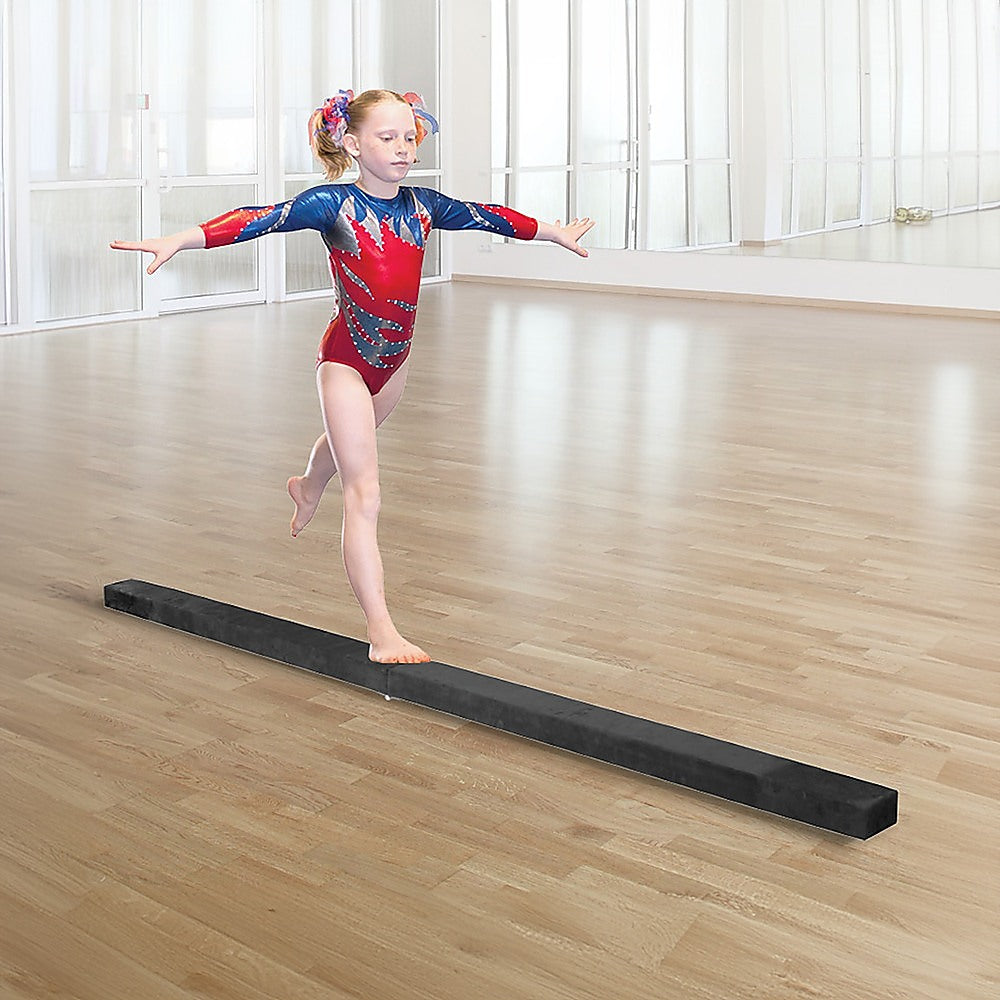 2.4m (8FT) Gymnastics Folding Balance Beam Black Synthetic Suede - 0