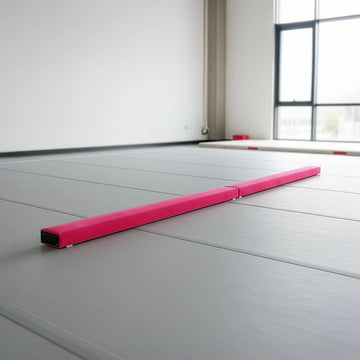 2.4m (8FT) Gymnastics Folding Balance Beam Pink Synthetic Suede - 0