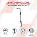 WELS 8" Rain Shower Head Set Square Dual Heads Faucet High Pressure Hand Held-2
