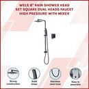 WELS 8" Rain Shower Head Set Square Dual Heads Faucet High Pressure With Mixer-2