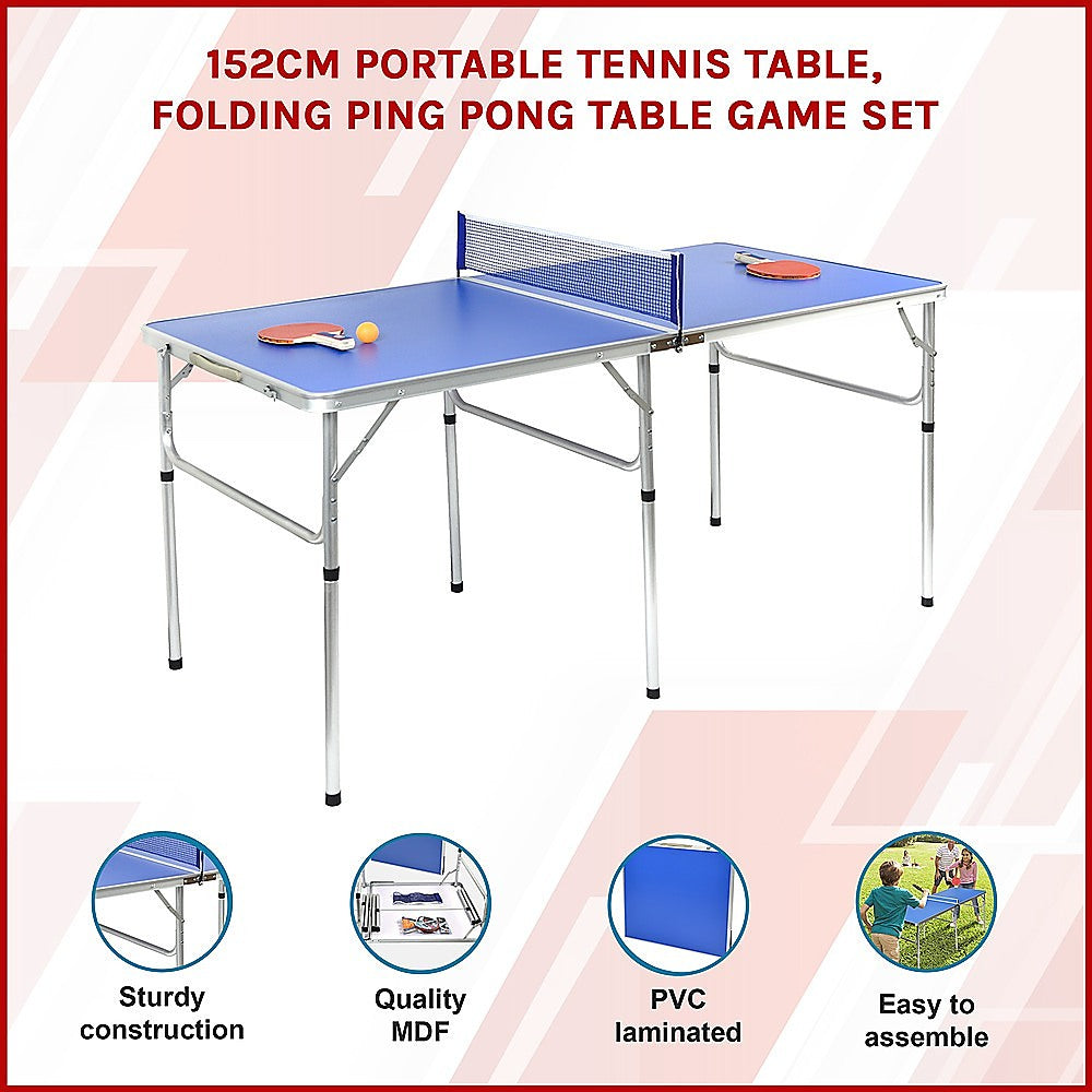 152cm Portable Tennis Table, Folding Ping Pong Table Game Set