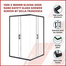 1000 x 900mm Sliding Door Nano Safety Glass Shower Screen By Della Francesca-2