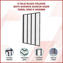 4 Fold Black Folding Bath Shower Screen Door Panel 1000 x 1400mm-2