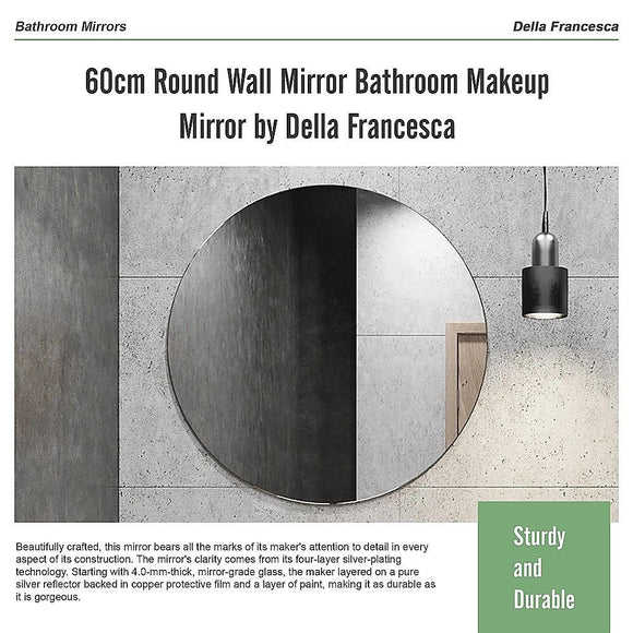 60cm Round Wall Mirror Bathroom Makeup Mirror by Della Francesca