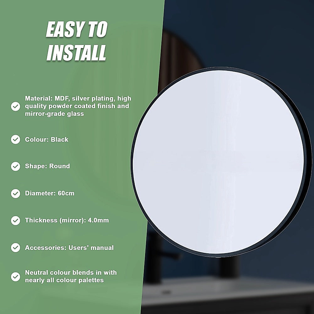 60cm Round Wall Mirror Bathroom Makeup Mirror by Della Francesca