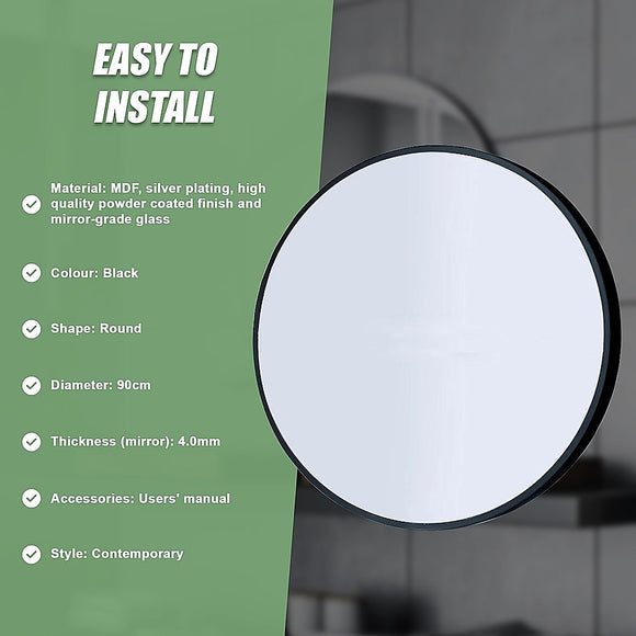 90cm Round Wall Mirror Bathroom Makeup Mirror by Della Francesca