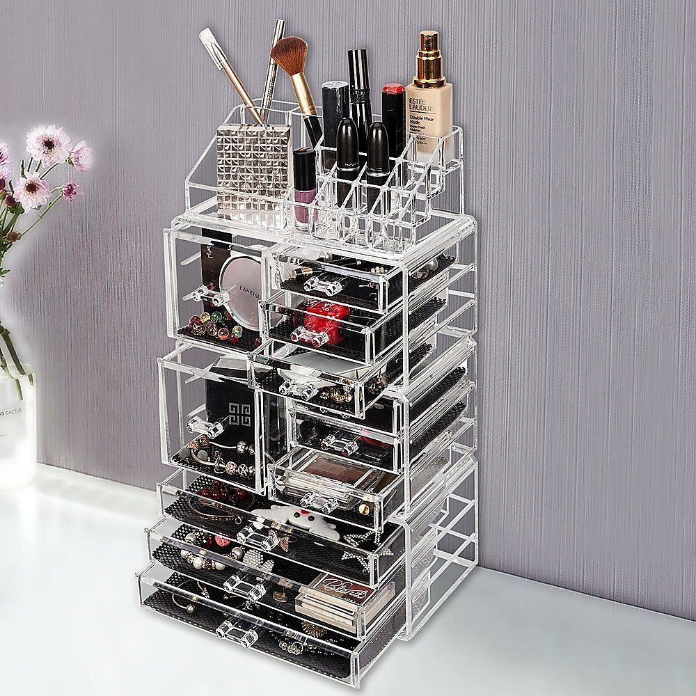 11 Drawers Clear Acrylic Tower Organiser Cosmetic jewellery Luxury Storage Cabinet - 0