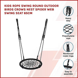 Kids Rope Swing Round Outdoor Birds Crows Nest Spider Web Swing Seat 65cm - 0