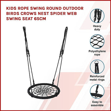 Kids Rope Swing Round Outdoor Birds Crows Nest Spider Web Swing Seat 65cm - 0