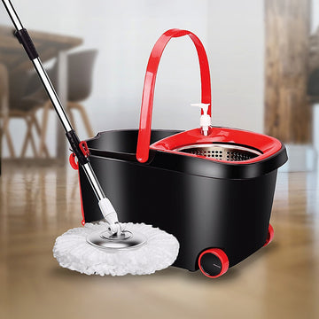 Spin Rotating Mop and Bucket Set with Wheels and 4 Microfibre Mop Heads - 0