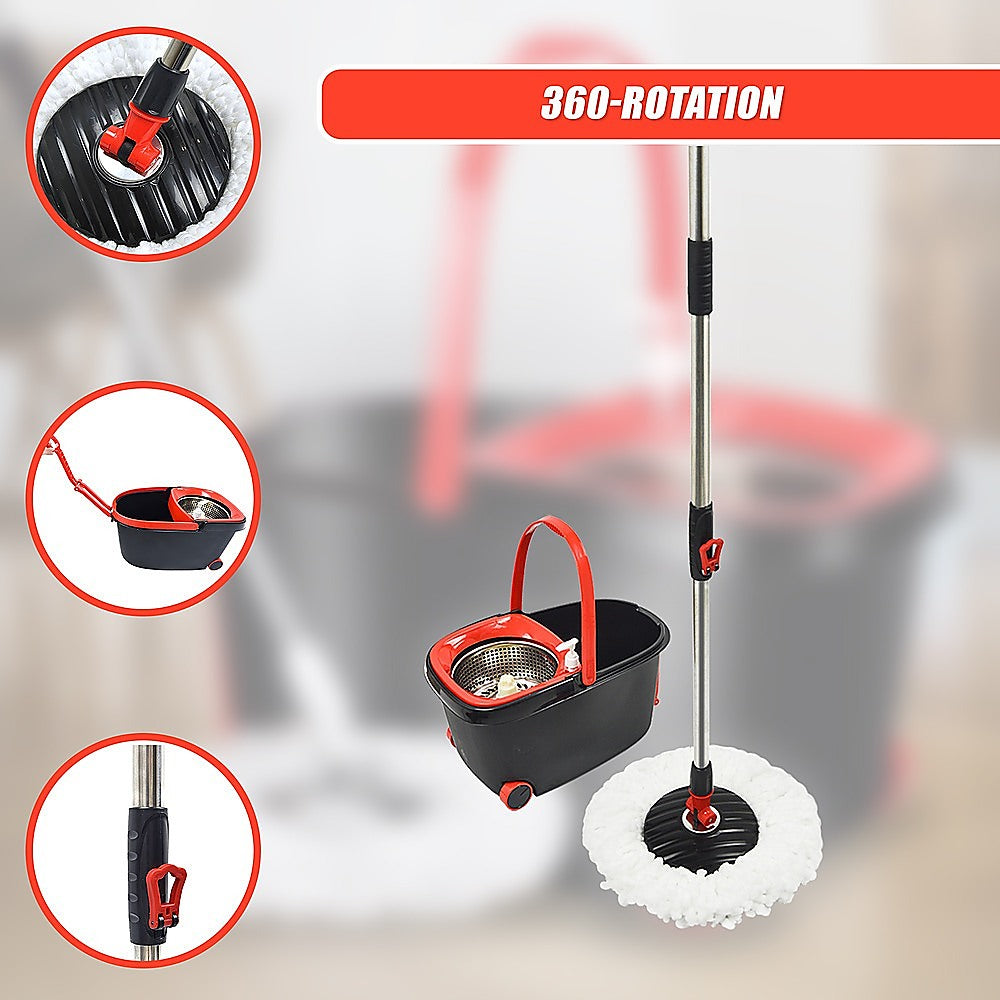 Spin Rotating Mop and Bucket Set with Wheels and 4 Microfibre Mop Heads