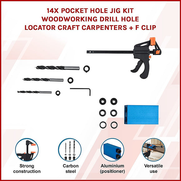 14X Pocket Hole Jig Kit Woodworking Drill Hole Locator Craft Carpenters + F Clip