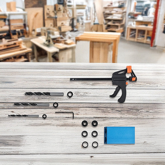 14X Pocket Hole Jig Kit Woodworking Drill Hole Locator Craft Carpenters + F Clip