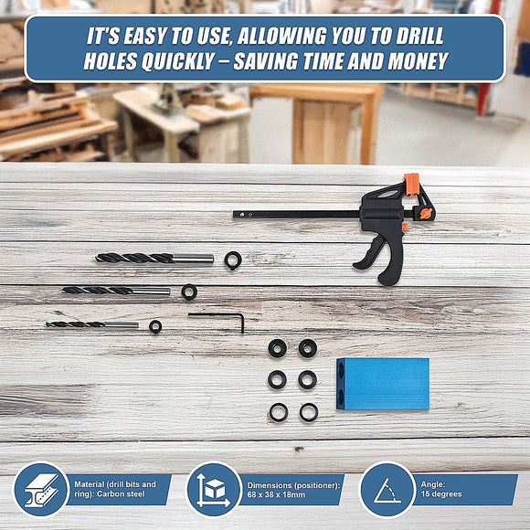 14X Pocket Hole Jig Kit Woodworking Drill Hole Locator Craft Carpenters + F Clip