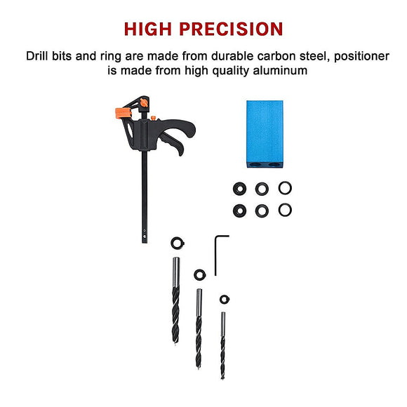 14X Pocket Hole Jig Kit Woodworking Drill Hole Locator Craft Carpenters + F Clip