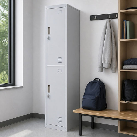 2-Door Vertical Locker for Office Gym Shed School Home Storage