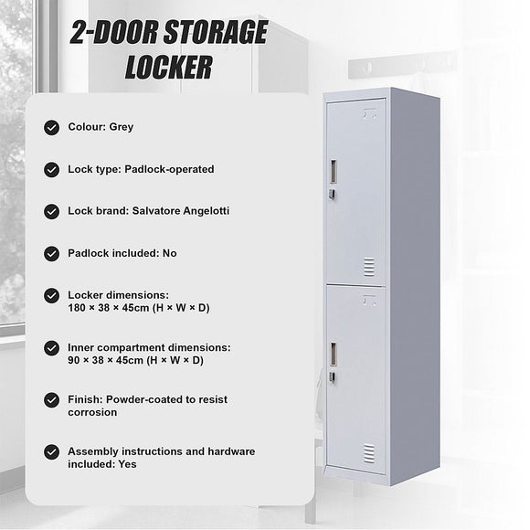 2-Door Vertical Locker for Office Gym Shed School Home Storage