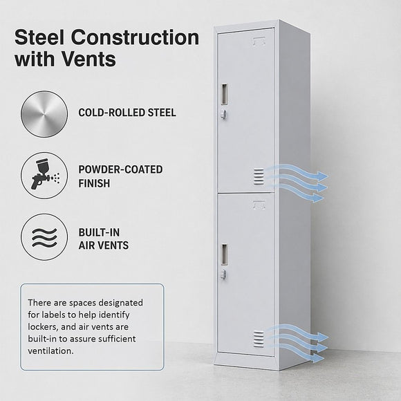 2-Door Vertical Locker for Office Gym Shed School Home Storage