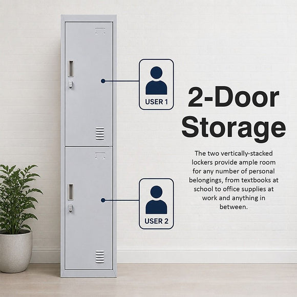 2-Door Vertical Locker for Office Gym Shed School Home Storage