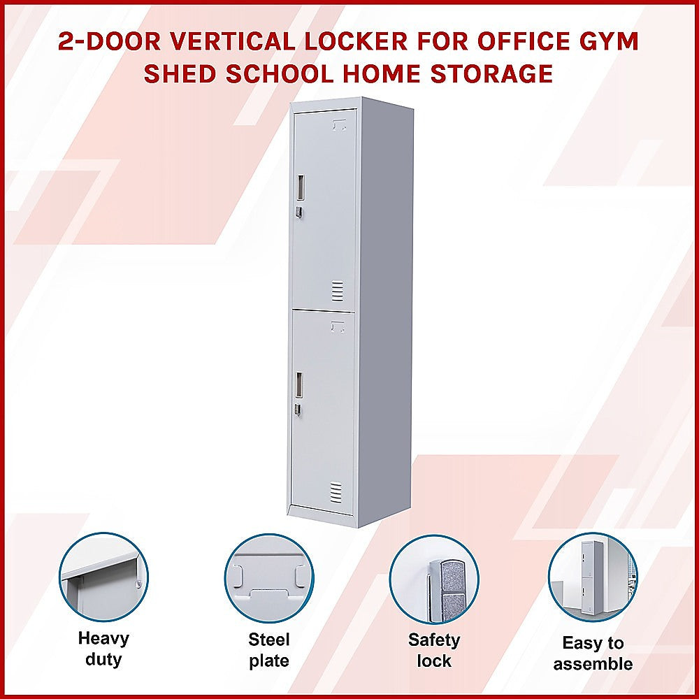 2-Door Vertical Locker for Office Gym Shed School Home Storage