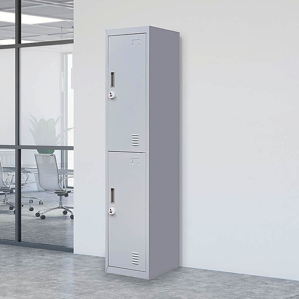 2-Door Vertical Locker for Office Gym Shed School Home Storage - 0