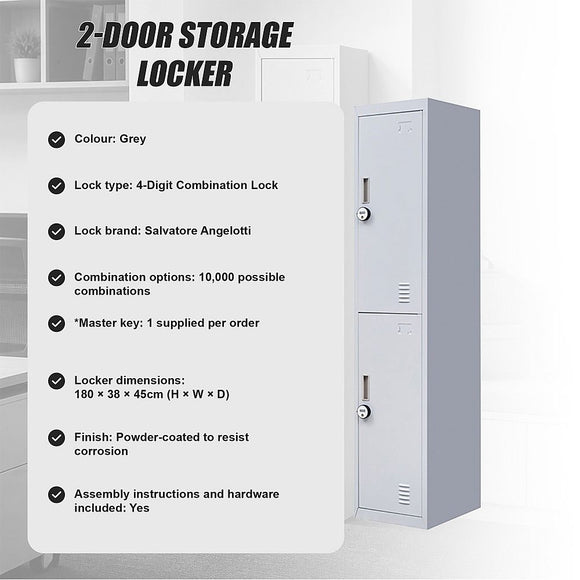2-Door Vertical Locker for Office Gym Shed School Home Storage