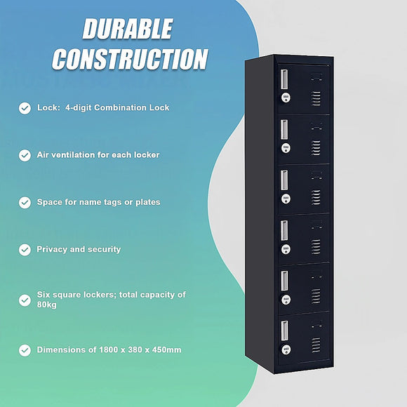6-Door Locker for Office Gym Shed School Home Storage