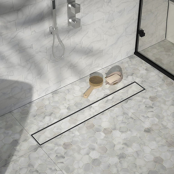 Tile Insert Shower Grate – 90cm Stainless Steel Drain with Centre Outlet
