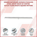 1200mm Bathroom Shower Stainless Steel Grate Drain w/Centre outlet Floor Waste Square Pattern-2