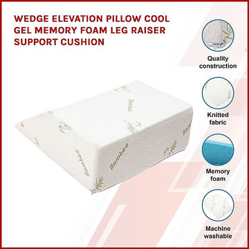 Cool Gel Memory Foam Wedge Pillow with Bamboo Cover for Bed & Lounge Comfort - 0