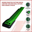 Indoor Practice Putting Green 2.5m Mat Inclined Ball Return Fake Grass 2 Holes-2