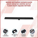 900mm Bathroom Shower Black Grate Drain w/Centre outlet Floor Waste Square Pattern-2