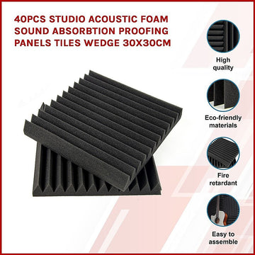 40pcs Studio Acoustic Foam Sound Absorbtion Proofing Panels Tiles Wedge 30X30CM - 0
