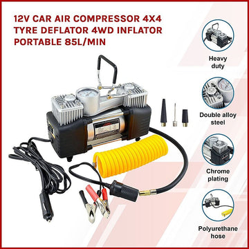 12V Car Air Compressor 4x4 Tyre Deflator 4wd Inflator Portable 85L/min - 0