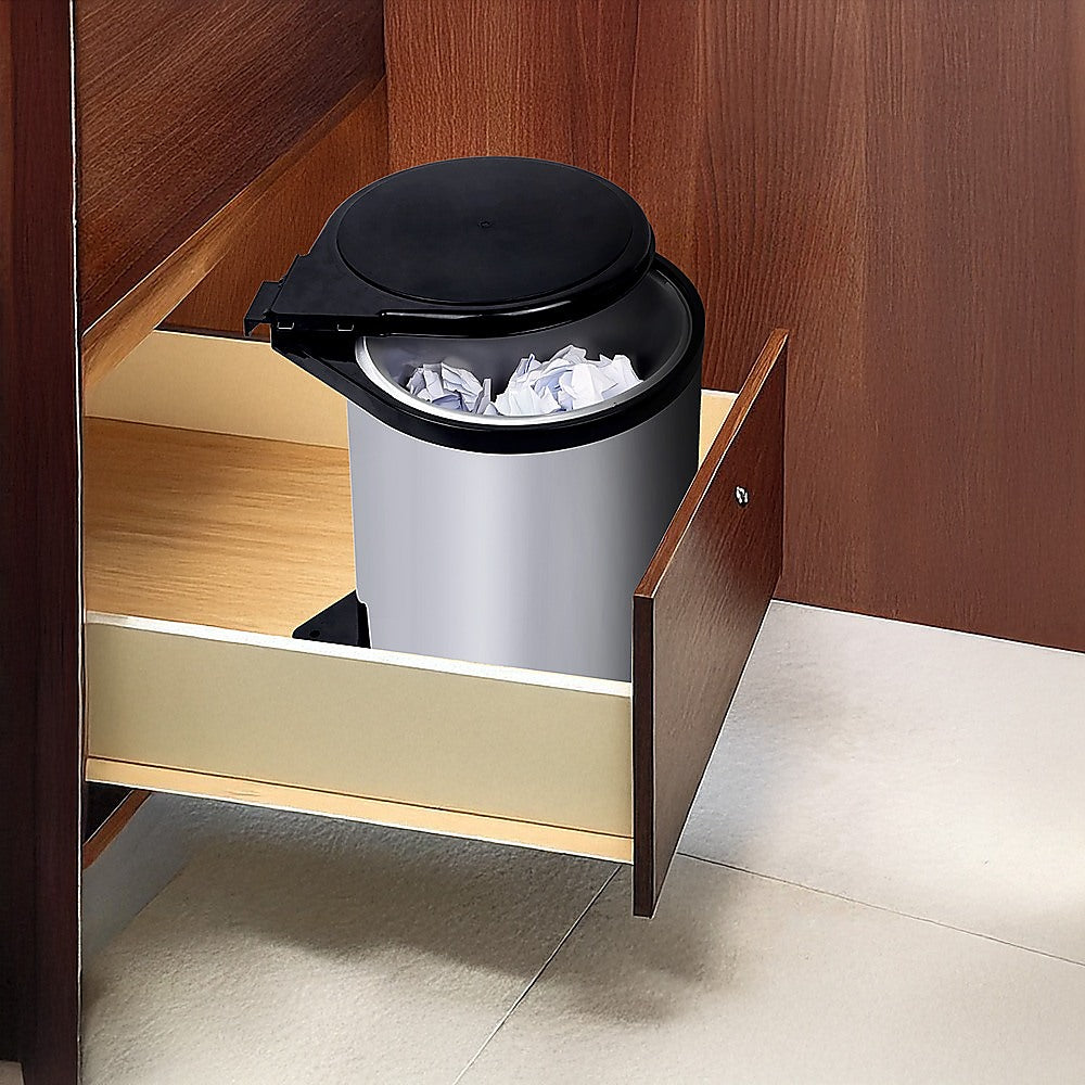 Kitchen Swing Pull Out Bin Stainless Steel Garbage Rubbish Waste Trash Can 14L - 0