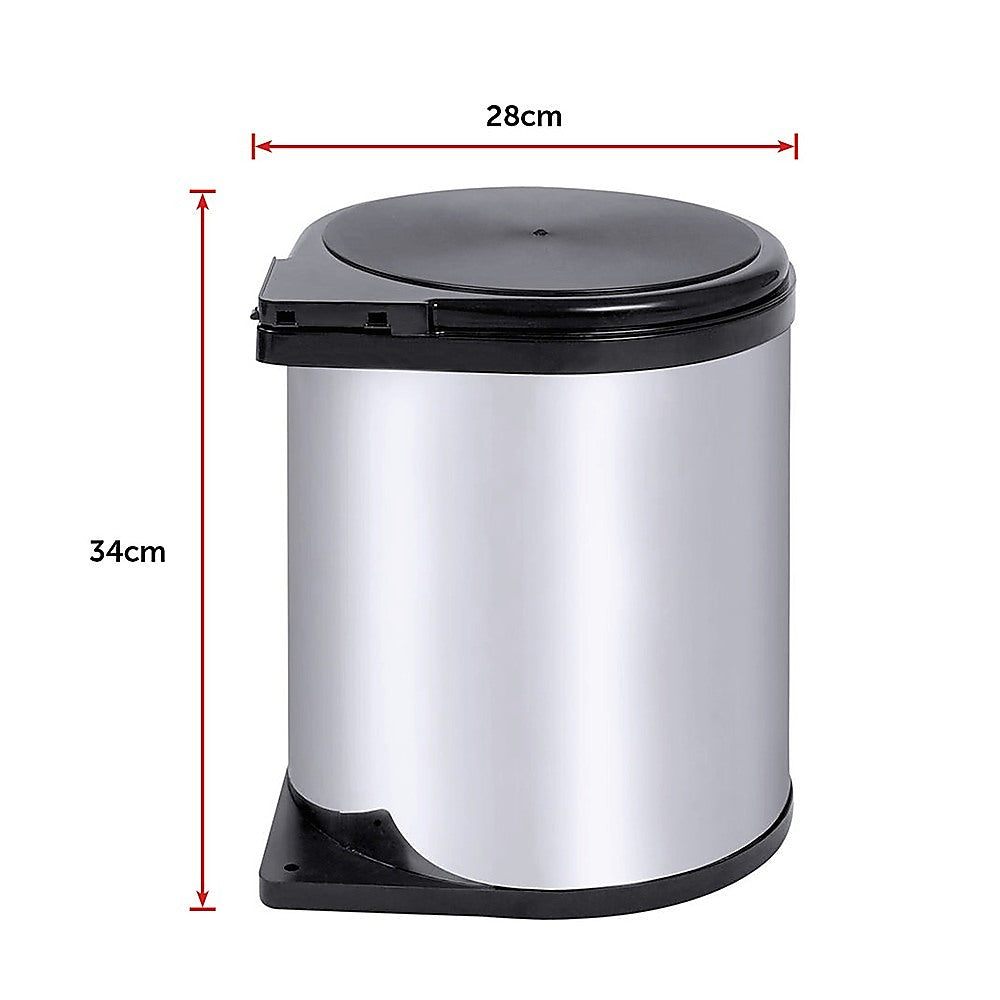 Kitchen Swing Pull Out Bin Stainless Steel Garbage Rubbish Waste Trash Can 14L