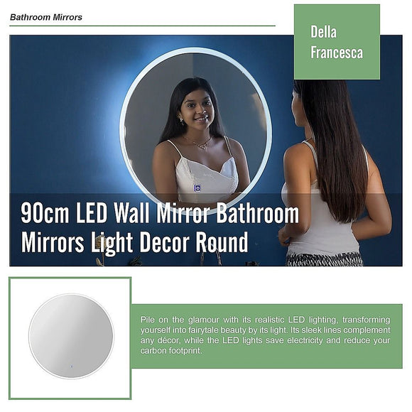 90cm LED Wall Mirror Bathroom Mirrors Light Decor Round