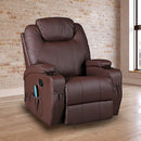 Brown Massage Sofa Chair Recliner 360 Degree Swivel PU Leather Lounge 8 Point Heated-1