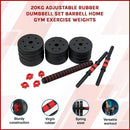20kg Adjustable Rubber Dumbbell Set Barbell Home GYM Exercise Weights-2
