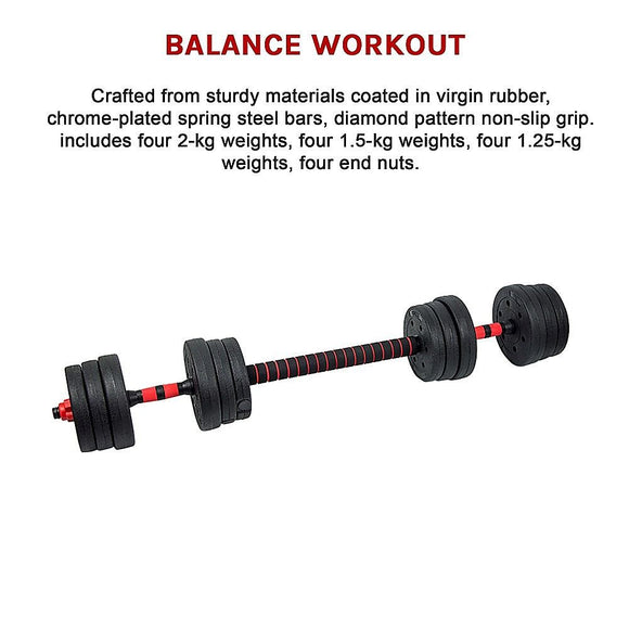 20kg Adjustable Rubber Dumbbell Set Barbell Home GYM Exercise Weights