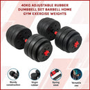 40kg Adjustable Rubber Dumbbell Set Barbell Home GYM Exercise Weights-2